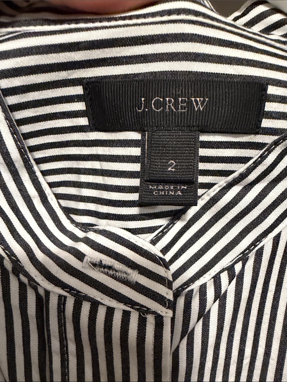J. Crew Dark Navy and White Striped Band-Collar Bodysuit Shirt - Picture 5 of 6